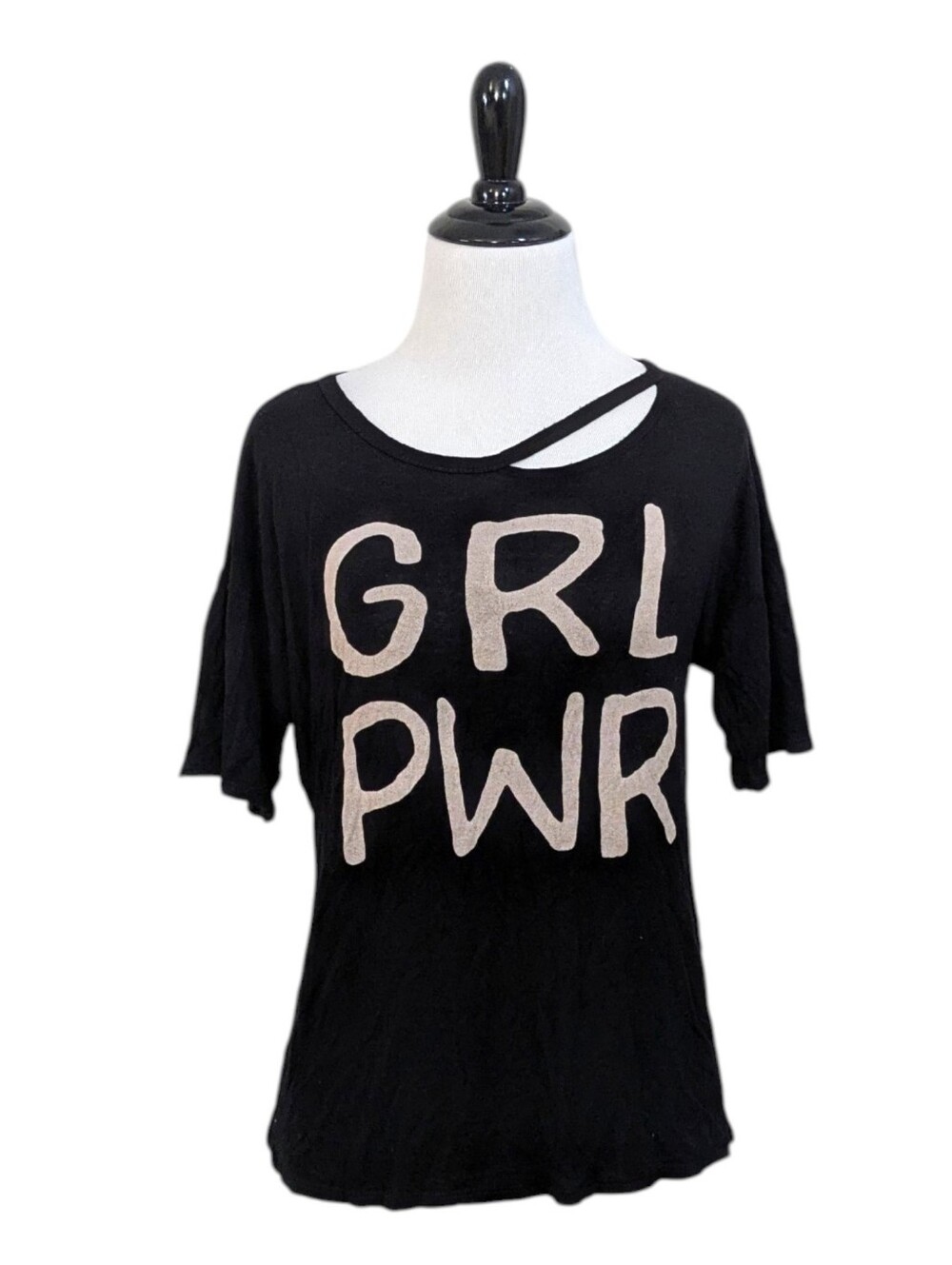 Sky Apparel GRL PWR Girl Power Asymmetric Neckline Tee - Size Medium Womens
